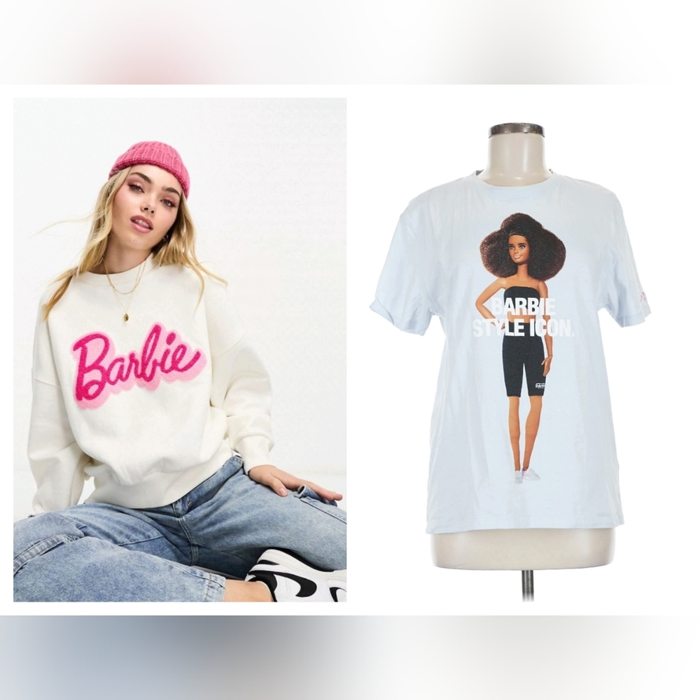 Zara White Barbie Graphic Short Sleeve Tee with Pink Logo